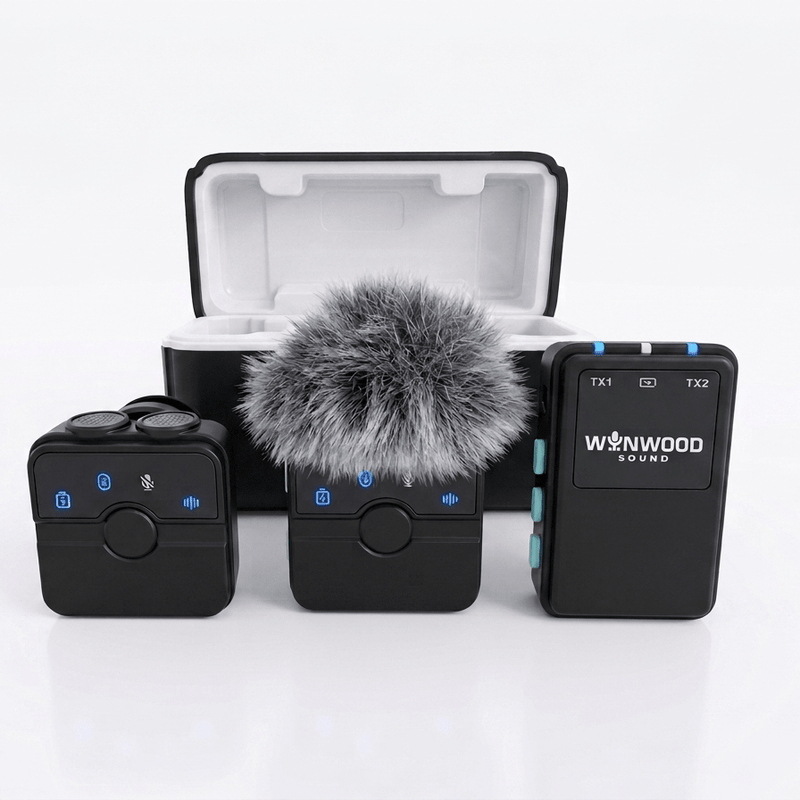 CreatorMic Plus voice-enhancing mini wireless microphones and battery case for iPhone, Android & Cameras - Wynwood Sound