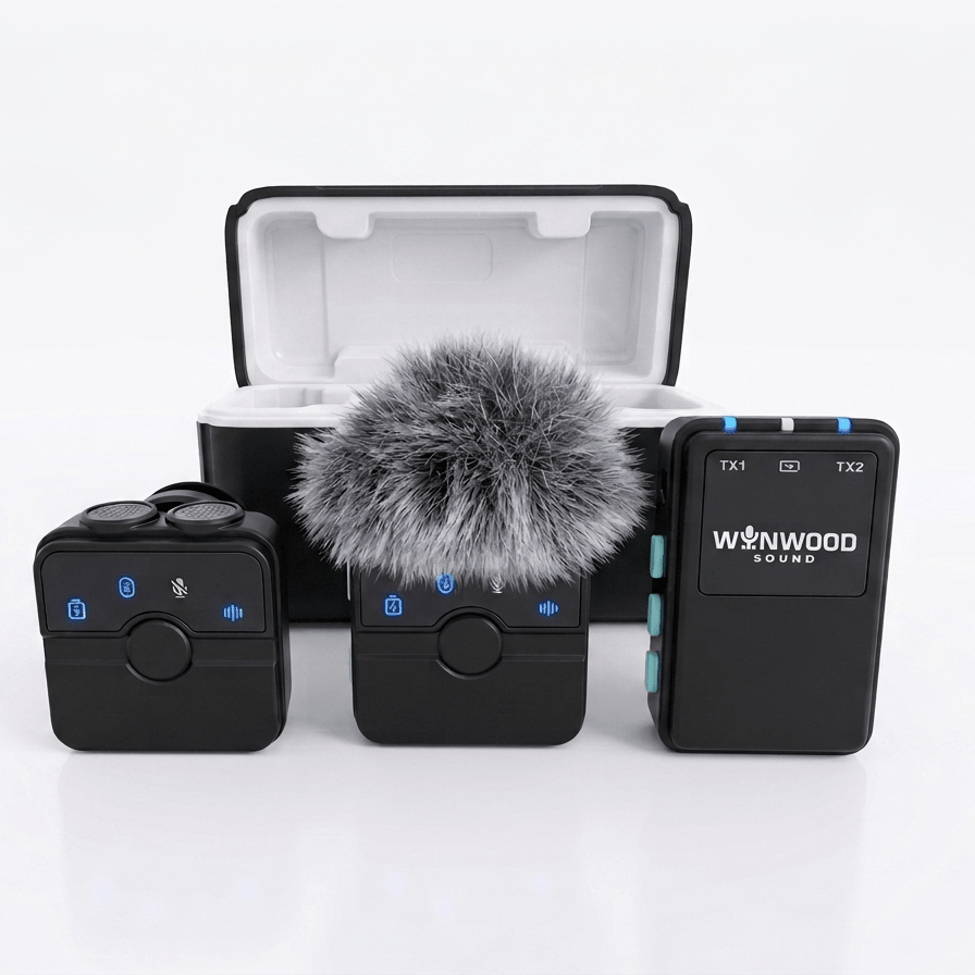 CreatorMic Plus voice-enhancing mini wireless microphones and battery case for iPhone, Android & Cameras - Wynwood Sound