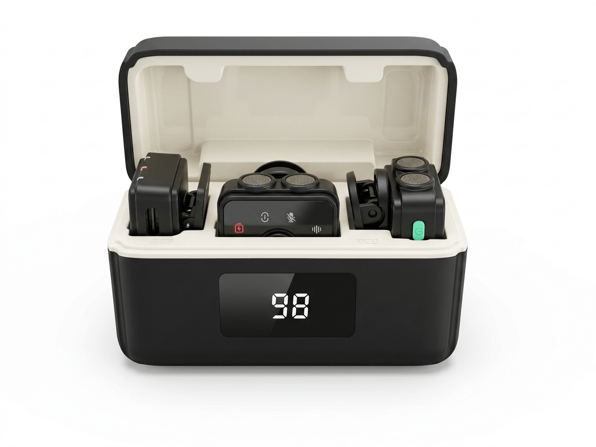 CreatorMic Plus voice-enhancing mini wireless microphones and battery case for iPhone, Android & Cameras - Wynwood Sound