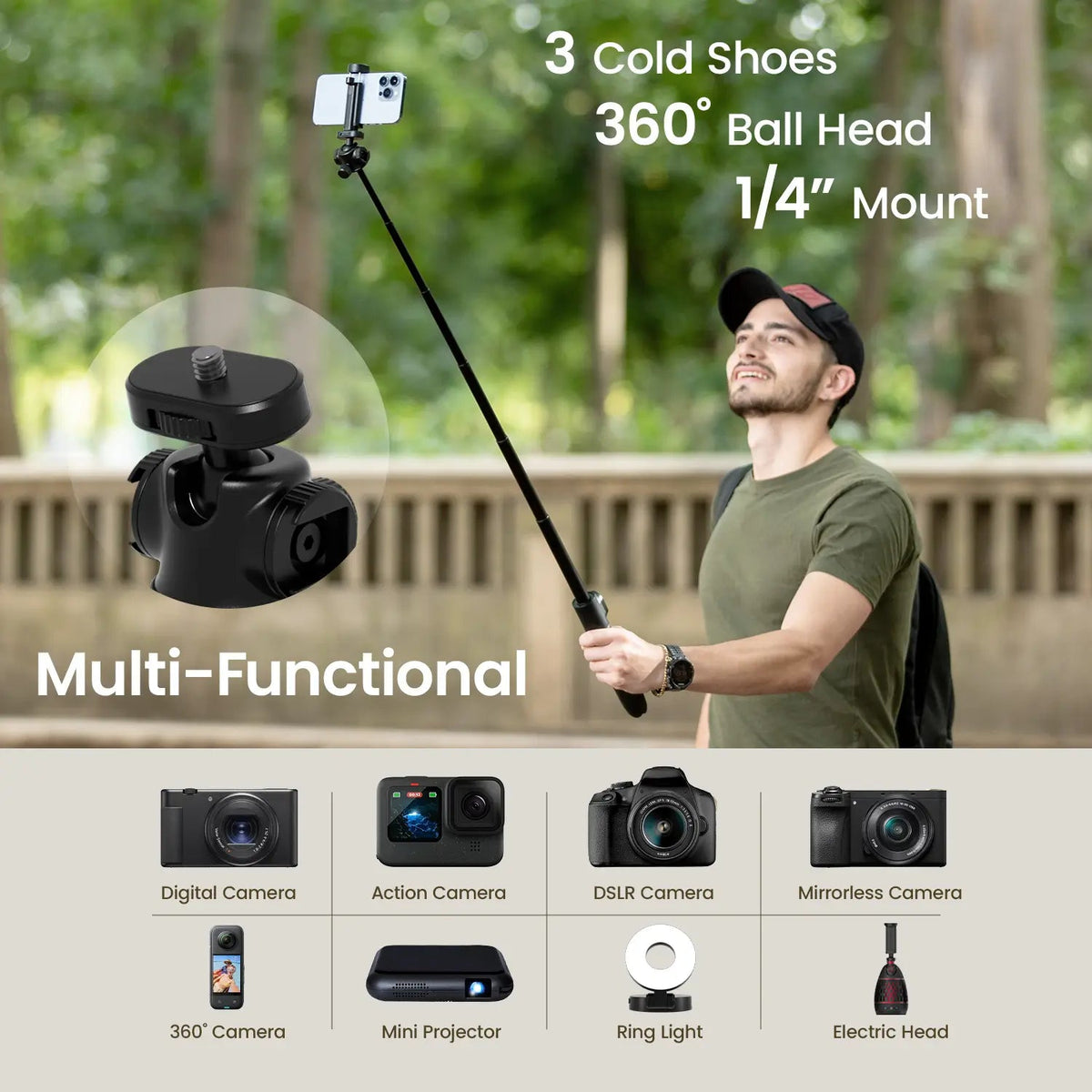 Multi-Device Tripod with cold shoe mount for Phone/Camera/Pocket3 - Wynwood Sound